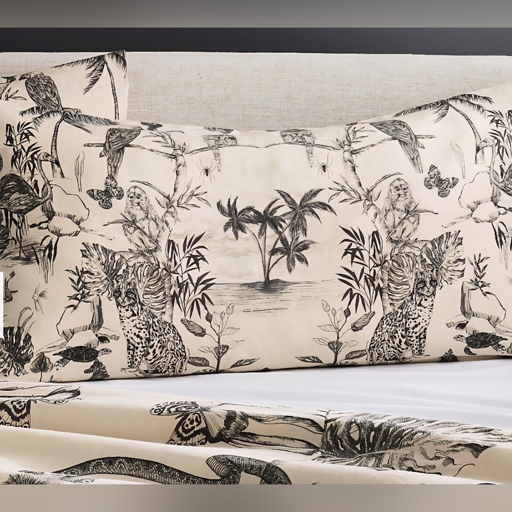 CB2 Midnight Jungle Linen King Pillow Shams Set of 2